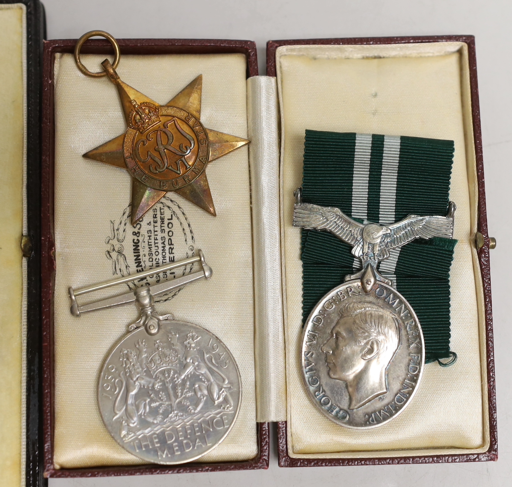 Squadron Leader W. Kenworthy medals, comprising a George V MBE (military) numbered 86759, a George VI Air Efficiency award (as acting Squadron Leader RAFVR) together with a World War II trio